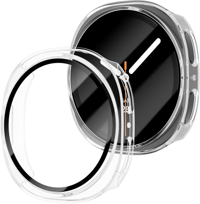 밴드톡 갤럭시워치8 호환 40mm/44mm 케이스 강화유리 베젤링 액정 보호 커버, 투명