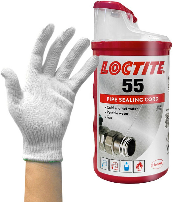 록타이트 55 배관밀봉제 + 면장갑 나사씰링 테프론 테이프 실링 보수 파이프실리콘, 1세트
