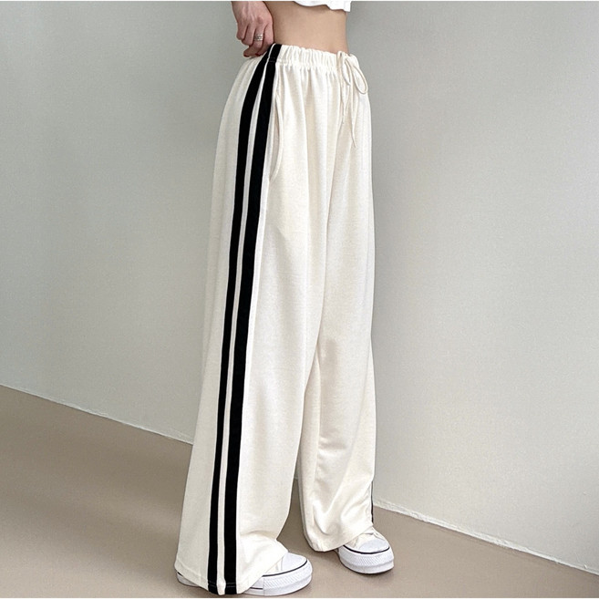 제이앤썸 국내제작 기장선택 하비강추 사이드 라인 옆줄 두줄 배색 하체비만 키작녀 롱팬츠 통바지
