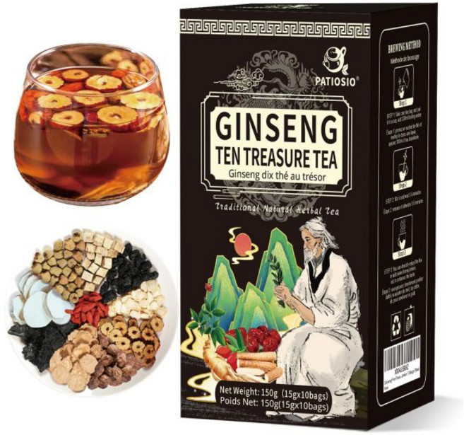 민들레 구기자 티백 - 신장 및 간 차 일곱 허브 자연 블렌드 차 120g/봉지 (1봉지(12개)), 인삼 십보 차