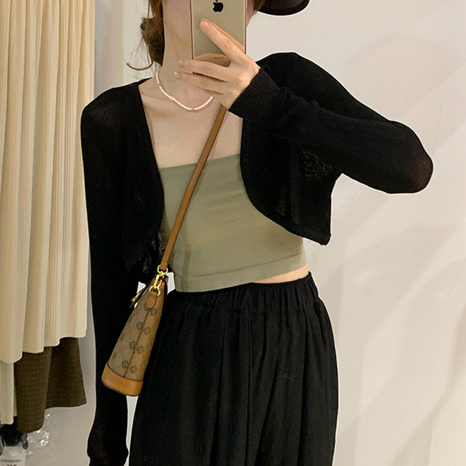 후암마켓 여성 시스루 긴팔 오픈 여름 니트 볼레로 가디건