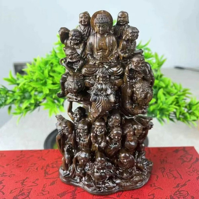 불교용품 애백목 황양목 16cm 십팔나한상 불상 18나한, 1개, J. 후이안 침향 18나한 장식품 14cm