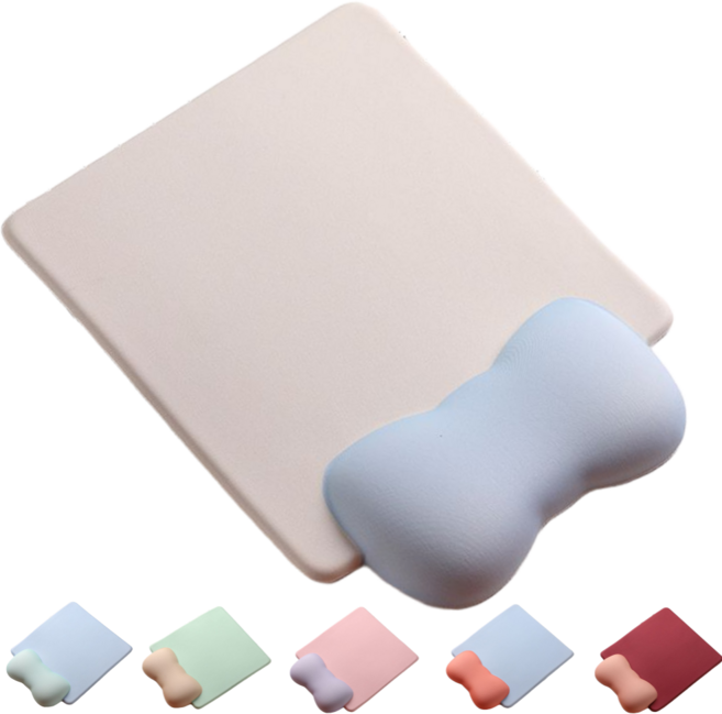 프라홈 네모 리본 실리콘 마우스 손목 보호 받침대 팜레스트 쿠션, 아이보리 블루, 1개