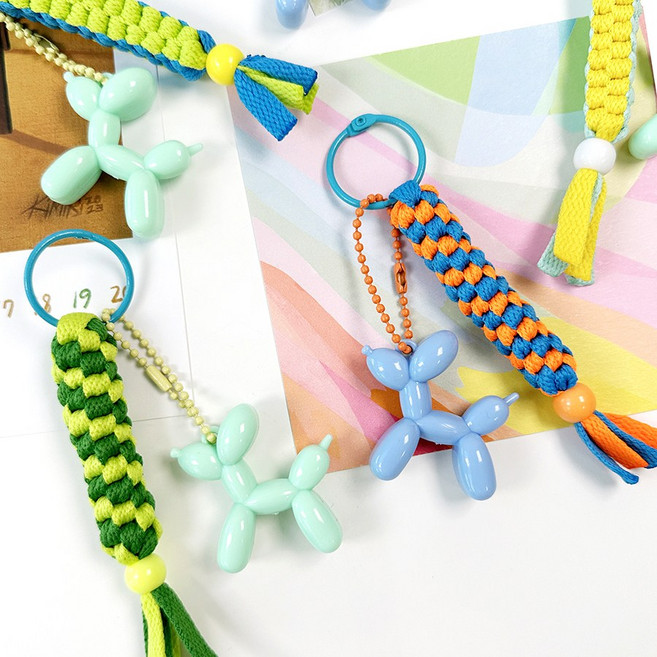 맘아트 DIY 운동화끈 퍼피 키링 만들기 키트 풍선강아지 스쿠비두 매듭 공예, 옐로 퍼플, 1세트