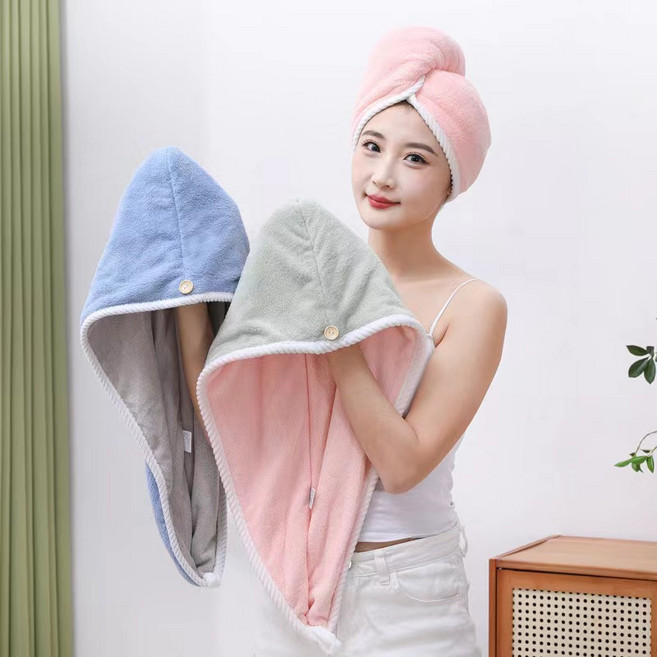 (1+1+1 )150g/개 이중 레이어 두가지 컬러옵션 극세사 헤어드라이타올, 핑크+블루+그린, 1개