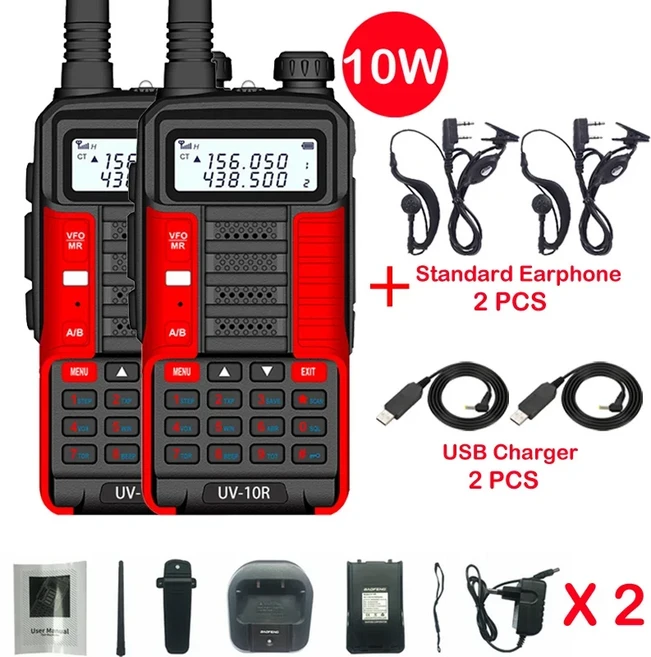 2024 바오펑 신형 전문가용 무전기 UV 10R 128채널 VHF 듀얼 밴드 양방향 CB 햄 라디오 2개, 14 2Pcs-10R-R-EJ-USB