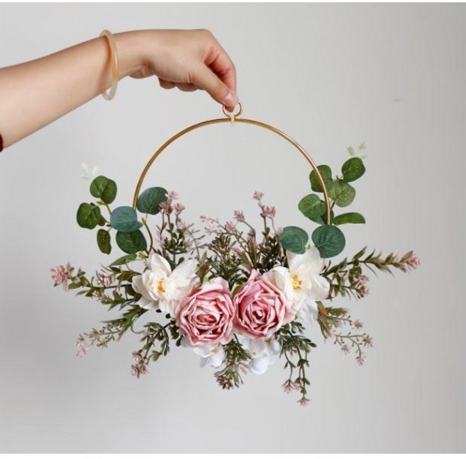 조화 꽃 리스 플라워 링 벽장식 인테리어 소품 북유럽 감성 벽걸이, 10개, 연 핑크