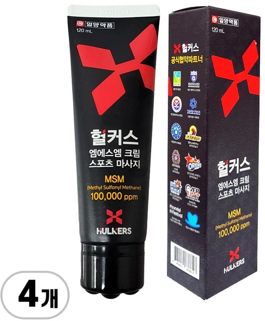 일양약품 헐커스MSM크림 근막이완 스포츠마사지, 1개입, 4개, 120ml - 쿠팡
