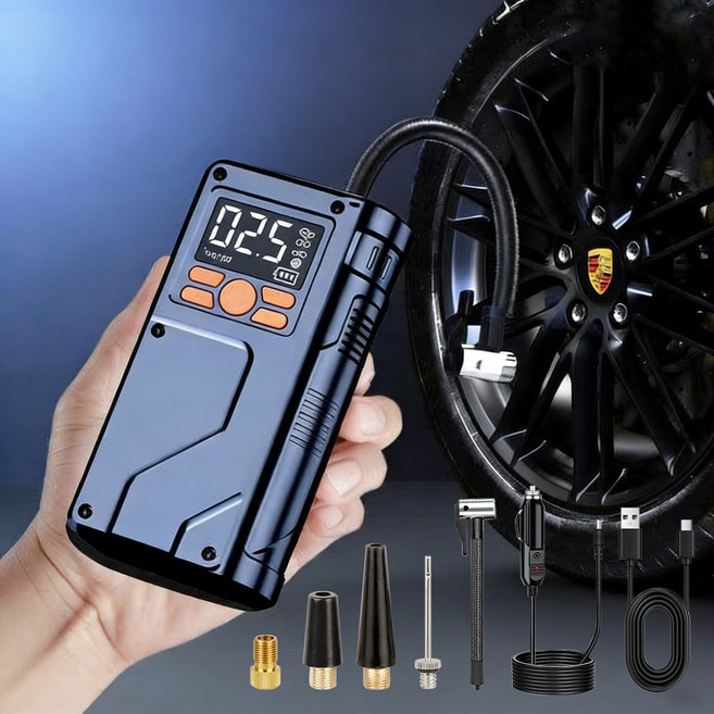 VERVEO 6000mAh 타이어 공기압 주입기 휴대용자동타이어공기주입기 정밀타이어 공기압 모니터링, 그레이, 1개