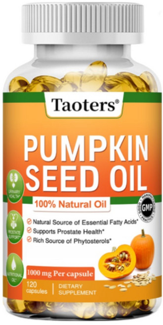호박씨 오일 캡슐 1000mg - 냉압착 천연 호박씨 오일 - 필수지방산 함유 - 120정 소프트 캡슐, 3개, 60회분
