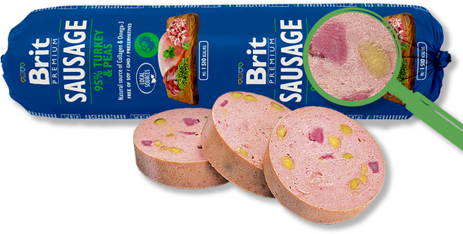 브릿 프리미엄 독 화식 강아지 사료 소세지, 1개, 800g, 칠면조 + 완두콩