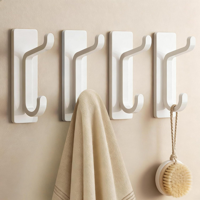 무타공 SUS304 스테인리스 접착식 후크 욕실 주방 수건 행주 벽걸이 걸이, 4개, 화이트