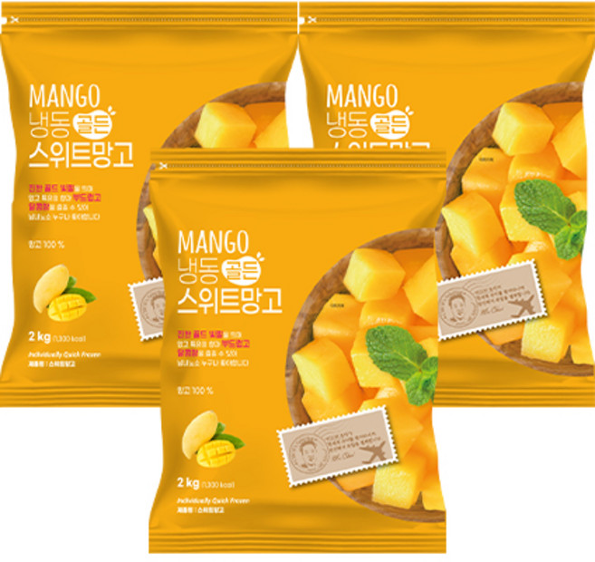 (소비기한 26.08.28) [웰팜] 냉동스위트망고(베트남), 3개, 2kg