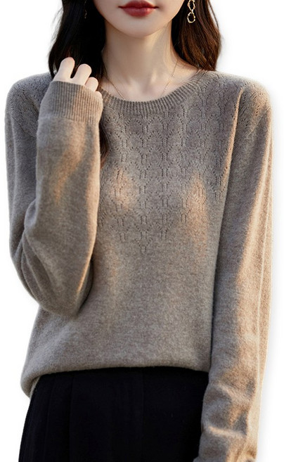 제이유미 여성 라운드넥 긴팔 레이스 스웨터 니트