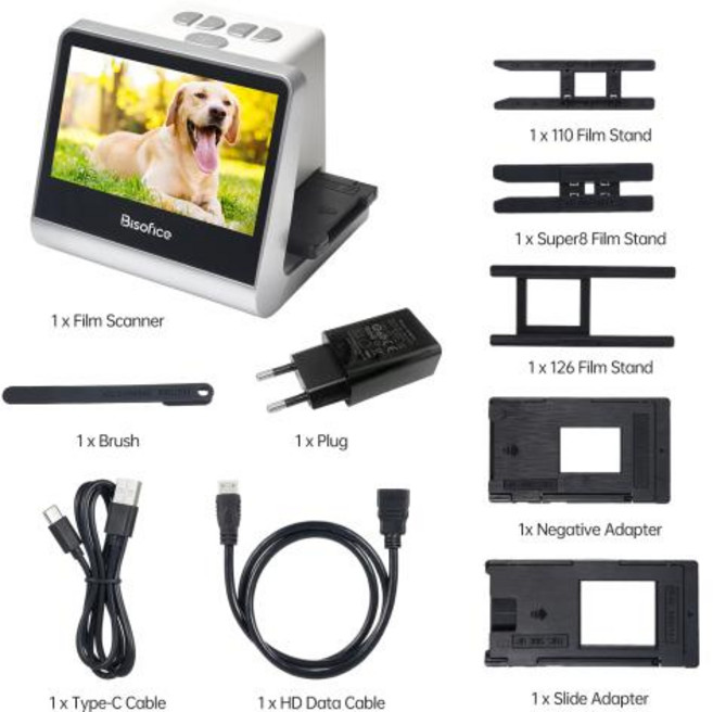필름 스캐너 필름 스캔 변환 135 /110 5인치 LCD 화면 접이식 참신 포함된 Bisofice 및 슬라이드, WHITE, EU