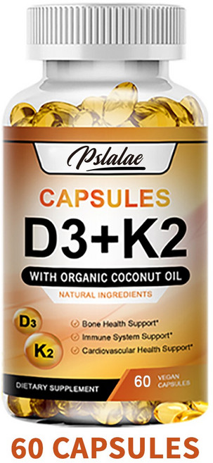 Pslalae D3+K2 膠囊 添加有機椰子油 輔助骨骼 免疫及心血管健康, 60組