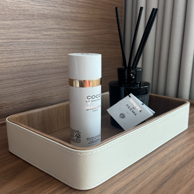 봄앤라이프 고급 가죽 사각 모던 인테리어 트레이, 모던화이트