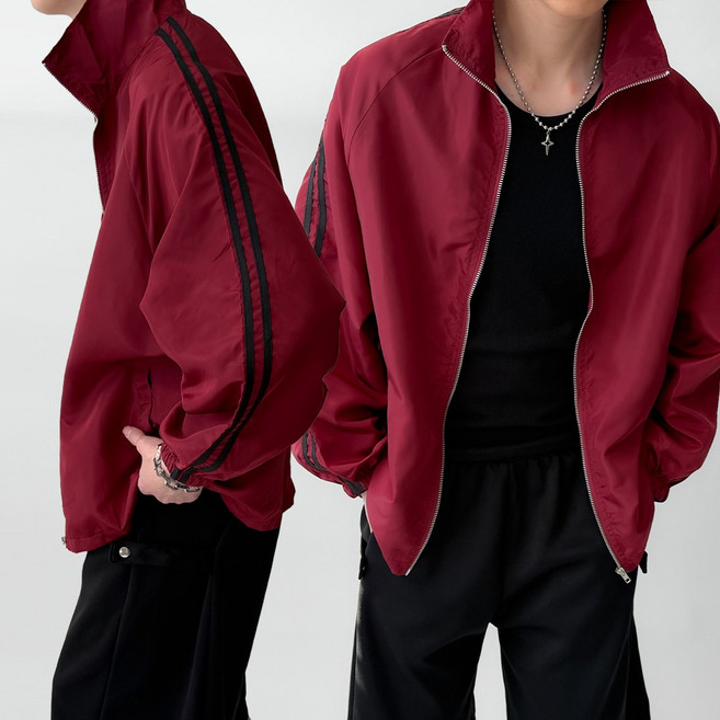 빠델 남성 오버핏 사이드 두줄 하이넥 방풍 트랙 바람막이