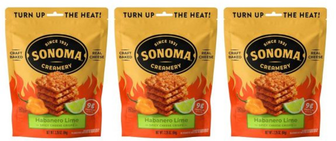 Sonoma Creamery 과자 칩 소노마 크리머리 치즈 크리스프 체다 파마산 베이컨 페퍼 잭 각각 2.25온스 다양한 맛 세트, 하바네로 라임, 2.25 온스 (3팩)