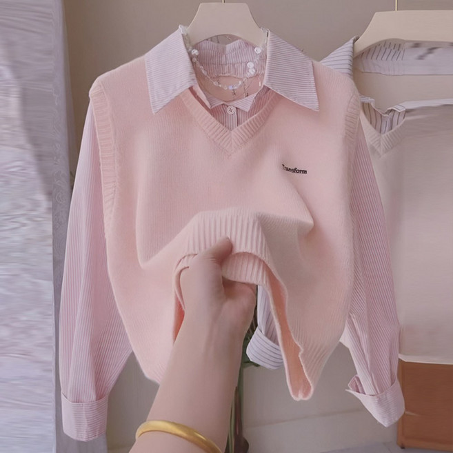 Vezri 여성용 니트 프린팅 가디건 봄가을신상 레이어드 스타일 베이직 캐주얼 상의 W66