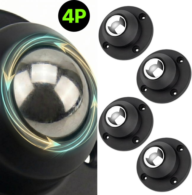 다살래 이동식 왕눈 롤러 바퀴 무타공 부착형, 4개, 블랙