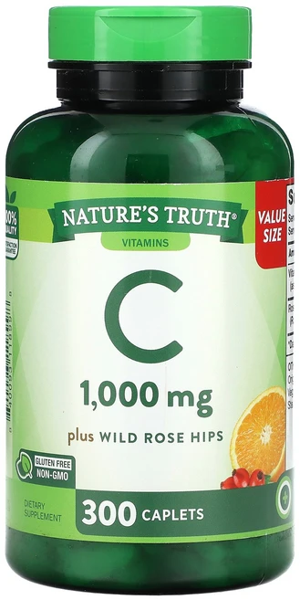 Nature's Truth 비타민C 플러스 와일드 로즈힙 1 000mg 300정 Truth (네이처스 트루스), 300 개, 1개 - 쿠팡
