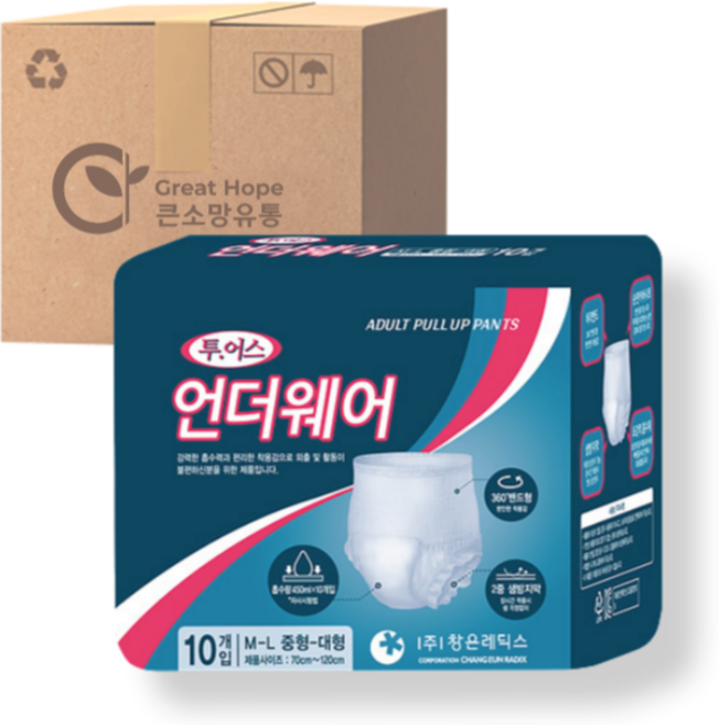 투어스 언더웨어 80매 성인용 팬티기저귀, 중대형, 80개입, 1세트