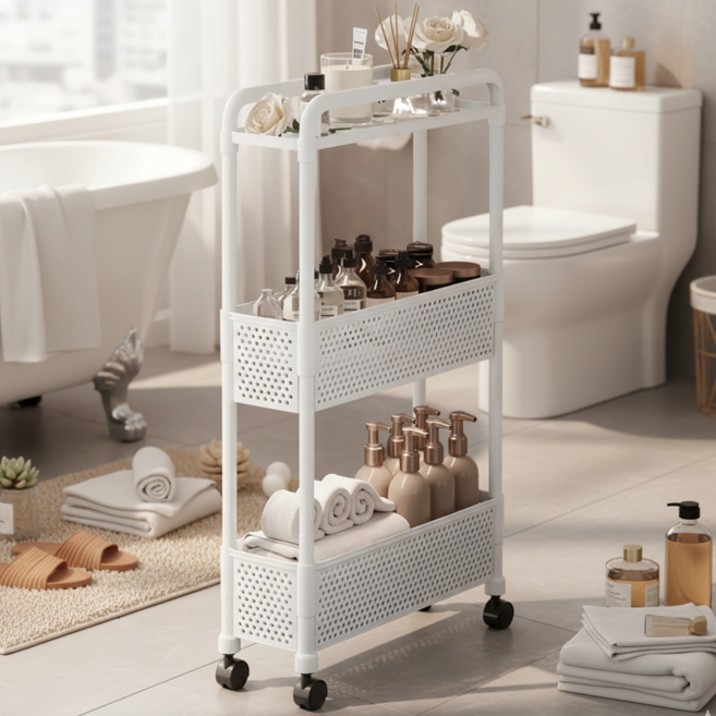 리치팡 15cm 틈새 수납장 이동식 트롤리, 화이트, 1개