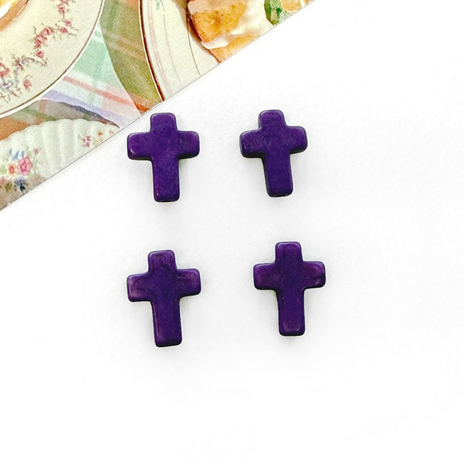 헤세드 천연석 십자가 직공 비즈 복음팔찌 재료-중사이즈, 퍼플, 4개