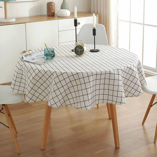 모던키친 원형 식탁보 120cm (화이트 체크), 상세 참조, 상세 참조