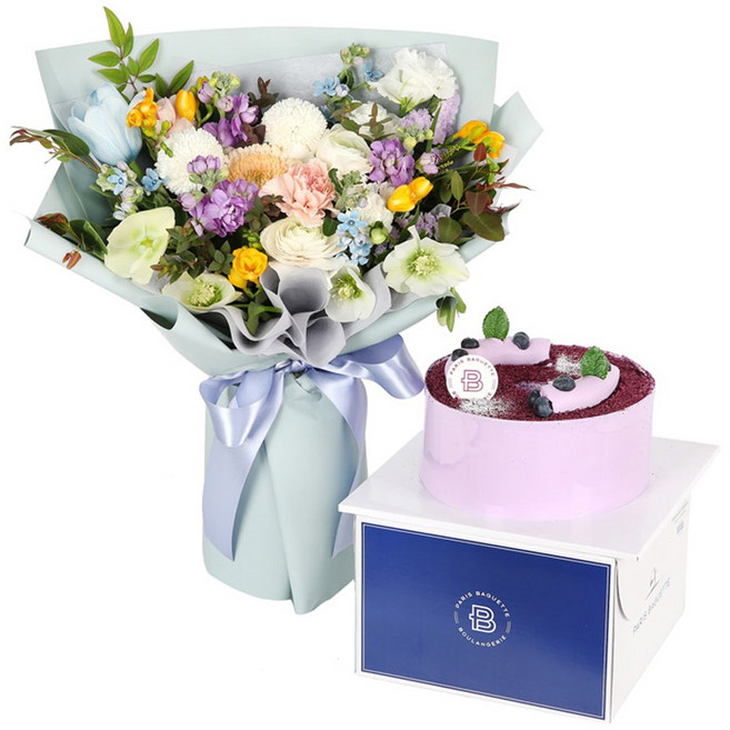 (오늘도착) 99플라워 예쁜 꽃다발 "하늘다발+케익" ST-C563 - 졸업 프로포즈 발표회 입학 당일꽃배달 전국당일배송 생화