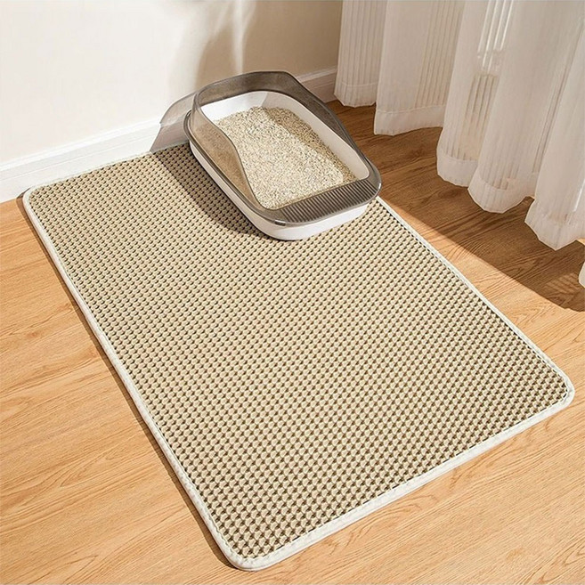 MERAKA고양이 화장실 모래 매트 포켓형 사막화방지 벌집모양 120*70 cm특대형, 베이지, 1개
