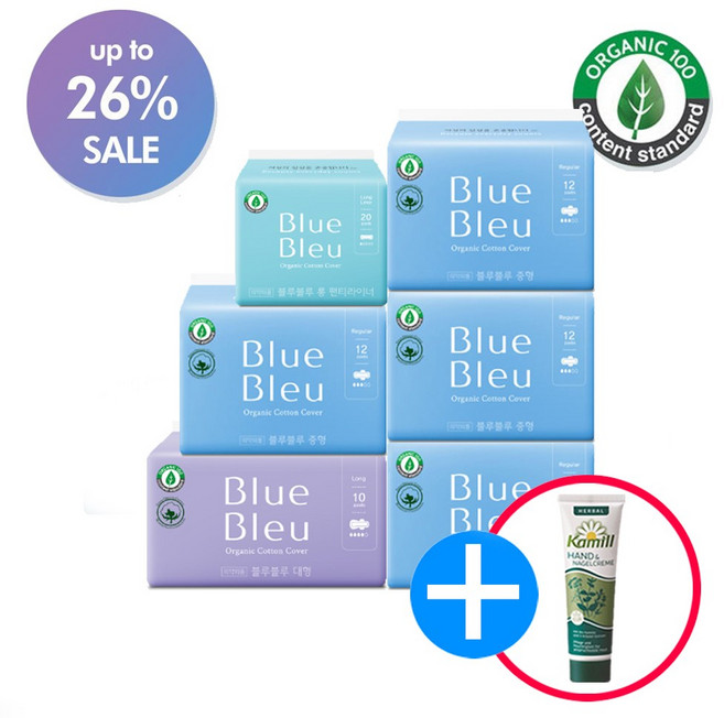 블루블루 유기농 생리대 대형1팩 중형4팩 라이너1팩(사은품증정), 6개