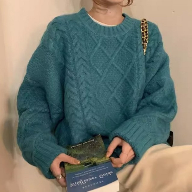 아이엠몽 여성 컬러 루즈 데일리 꽈배기 니트 티셔츠