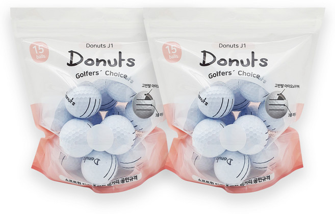 도너츠 J1 삼선 단면인쇄 골프공, 화이트, 15개입, 2개