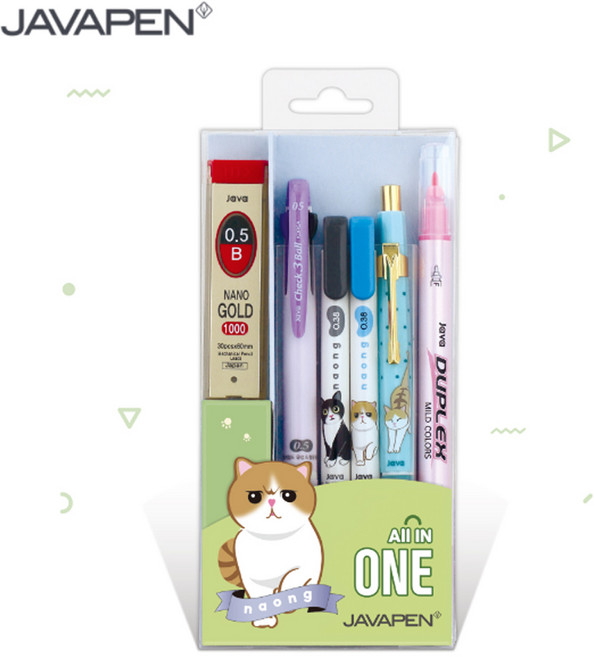 자바펜 올인원 7000 선물세트 볼펜 샤프 형광펜 세트, 3세트, 나옹 SET