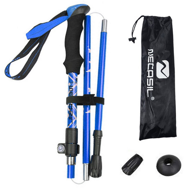 6061 네카실 접이식 5단 알루미늄 초경량 등산 스틱 경량, 블루, 1개