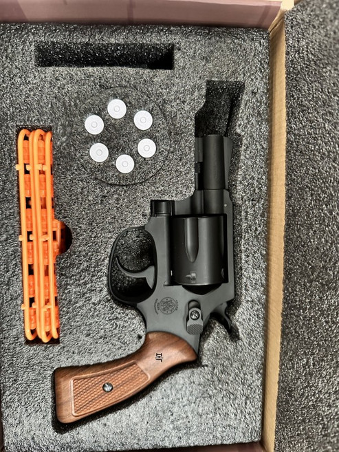 리볼버 장난감총 기계식 자동발사 클래식 수집품 선물 완구류 장난감총, 6개, 모립방 M36 나무 블랙 표준 구성 계란 48개 껍질