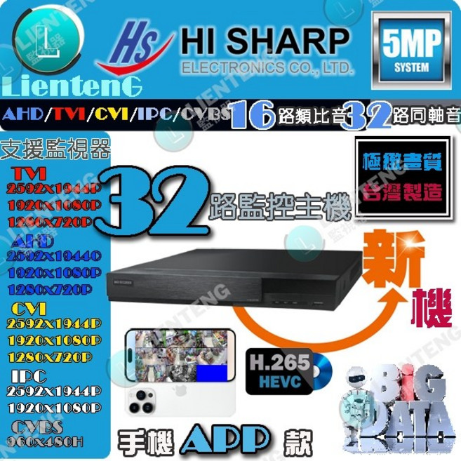 昇銳 32路 H.265 監控主機 500萬畫素, 1個, HI SHARP昇銳監控主機32路, HI SHARP昇銳監控主機32路