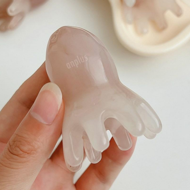 앙플러스 얼굴 괄사 문어 마사지기 두피 바디 마사지 도구, 핑크마블, 1개