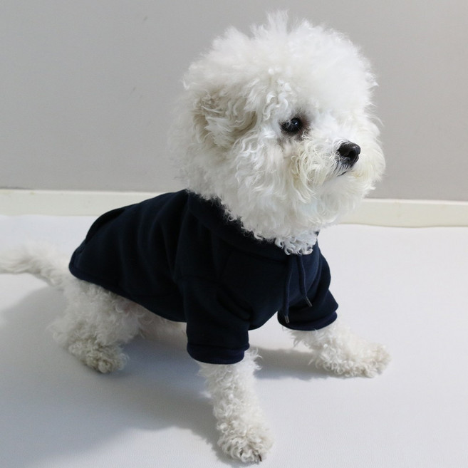 드림계곡 단색 심플 플란넬 강아지 후드티, 1개, 진파란색