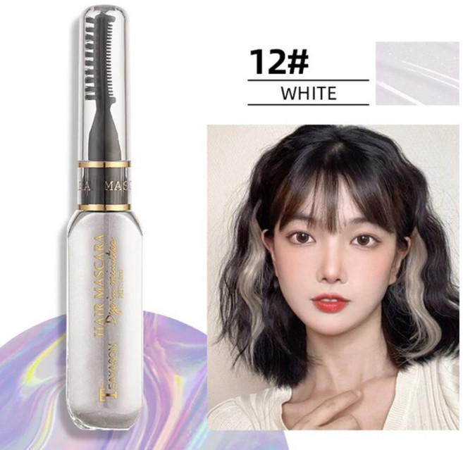 일회용 헤어 임시 컬러 무독성 DIY 마스카라 염색 크림 왁스 블루 그레이 퍼플 13 가지 색상, [09] white, 1개