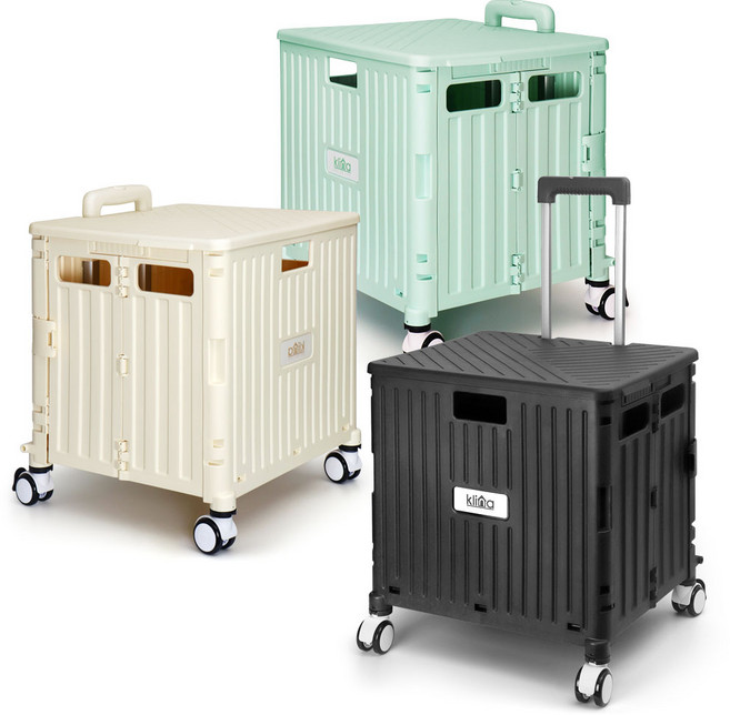 클리나 접이식 쇼핑카트 장바구니캐리어 캠핑용 핸드카트 4바퀴 뚜껑포함, 아이보리, 1개