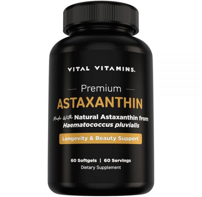 Vital Vitamins 아스타잔틴 12mg 소프트젤 - 천연 아스타잔틴으로 제작 피부 수분 공급 탄력 촉진 보충제 일상적인 손상으로부터 세포 보호 비건 미국 제조 소프트