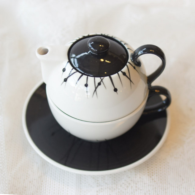 블랙라인 티포원 세트 티팟 다기 티포트 [핸드페인팅 도자기], 티포원세트(받침제외), 1개