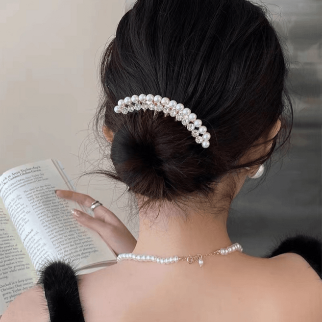 우아한 여성 큐빅 진주 헤어 빗핀