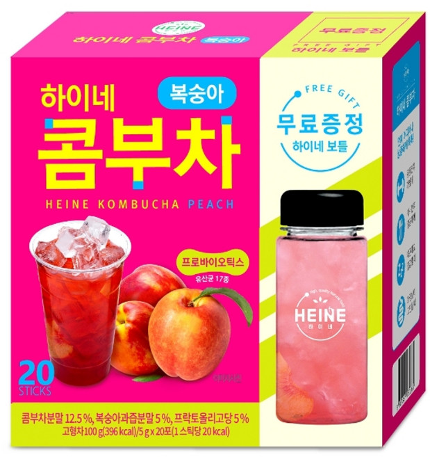 하이네 콤부차 복숭아 20T+20T+보틀 증정, 100g