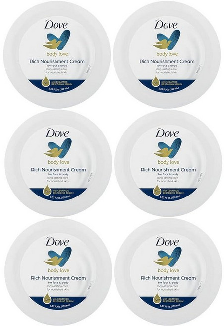 Dove 너리싱 바디 케어 페이스 핸드 리치 영양 크림 매우 건조한 피부 48시간 보습 4팩 각 병 71.7g 2.5온스 221251, 150ml
