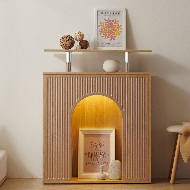 데코앤비 LED 벽난로 장식장 콘솔 수납장 아치형 인테리어 거실 선반 가구, 화이트