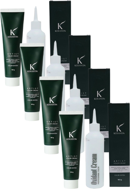 청아녹차 케라스틴 저자극 염색약 아티스트 헤어 칼라크림 150ml / 산화제 150ml 포함, 4N 진한갈색, 4개